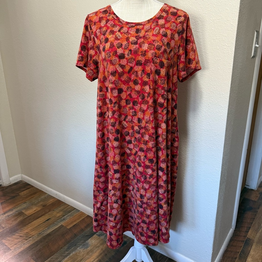 🌵 2/$20 LuLaRoe Round Neck Short Sleeve Orange Print T-Shirt Dress Size Medium